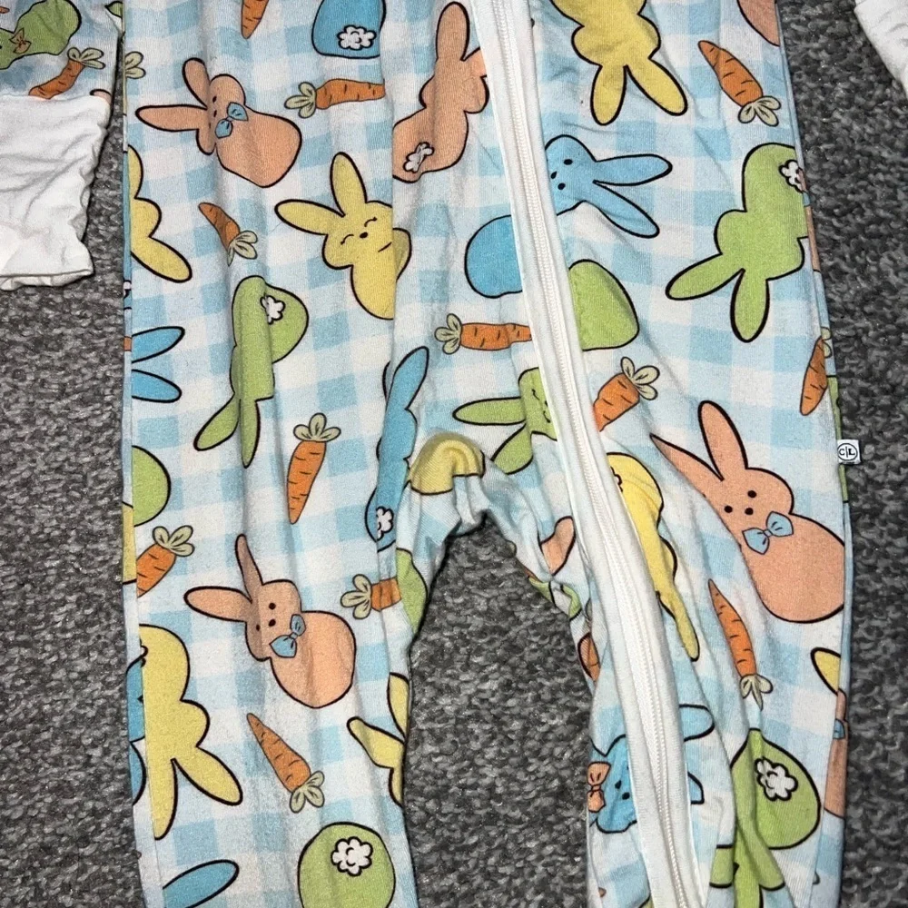 Caden Lane Convertible Romper | Blue Easter Cottontails Cuties 3-6 months